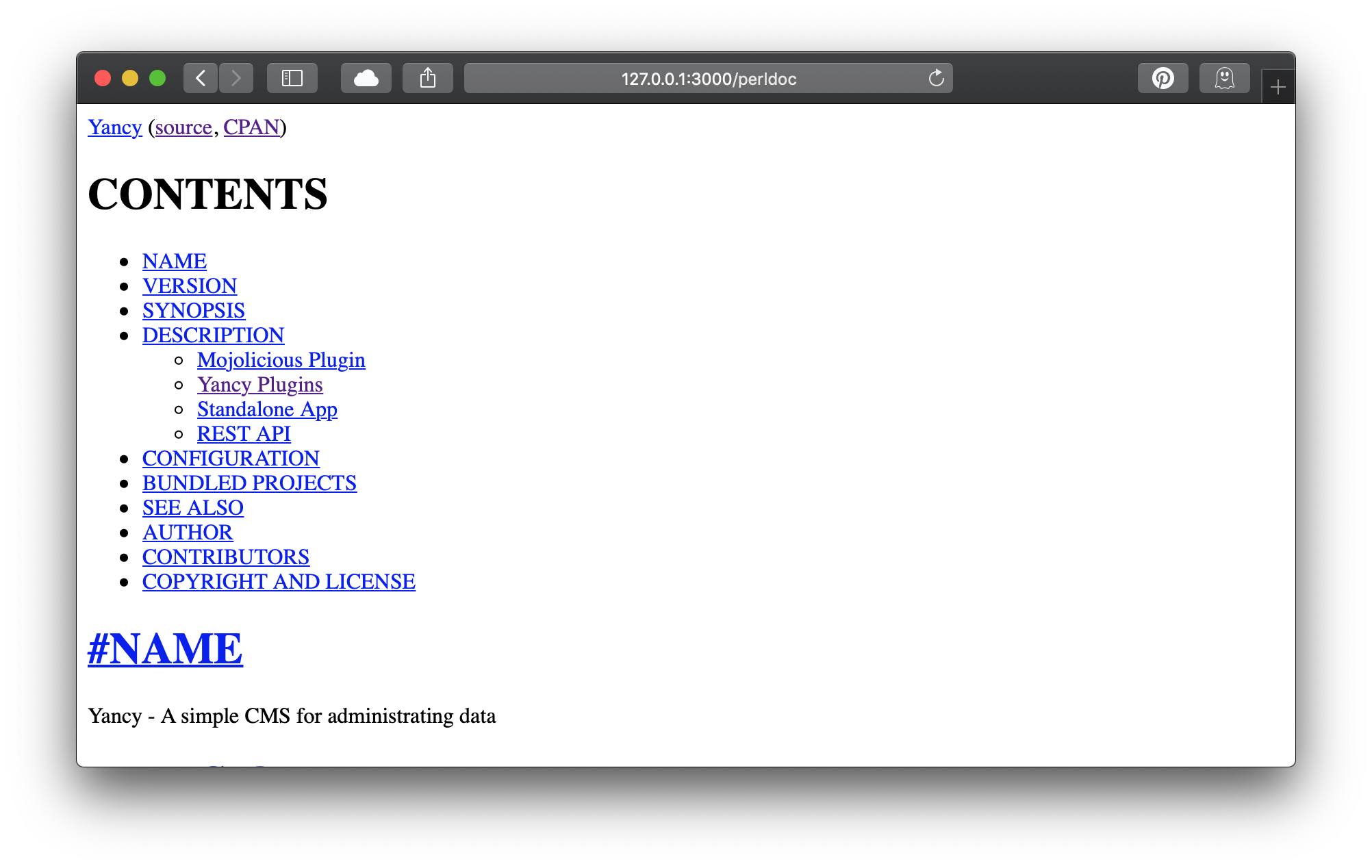 Screenshot of Yancy module documenation