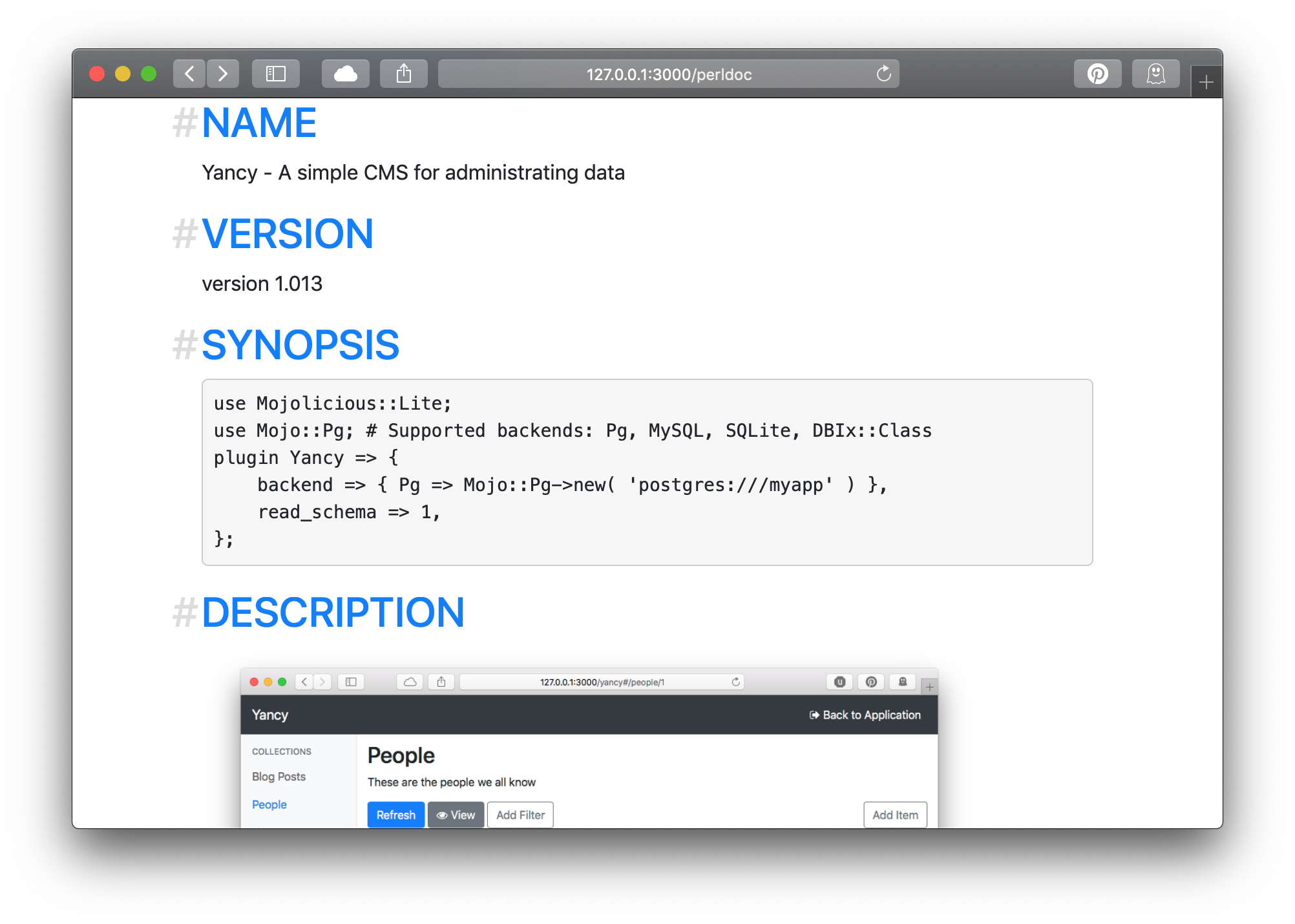 Screenshot of Yancy module documenation with new style
